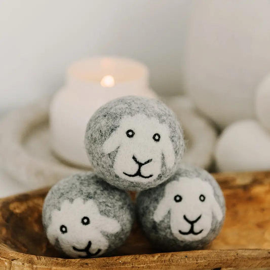 "Smiling Sheep" Hand-Felted Dryer Balls (6 Balls) - Earth Friendly Options